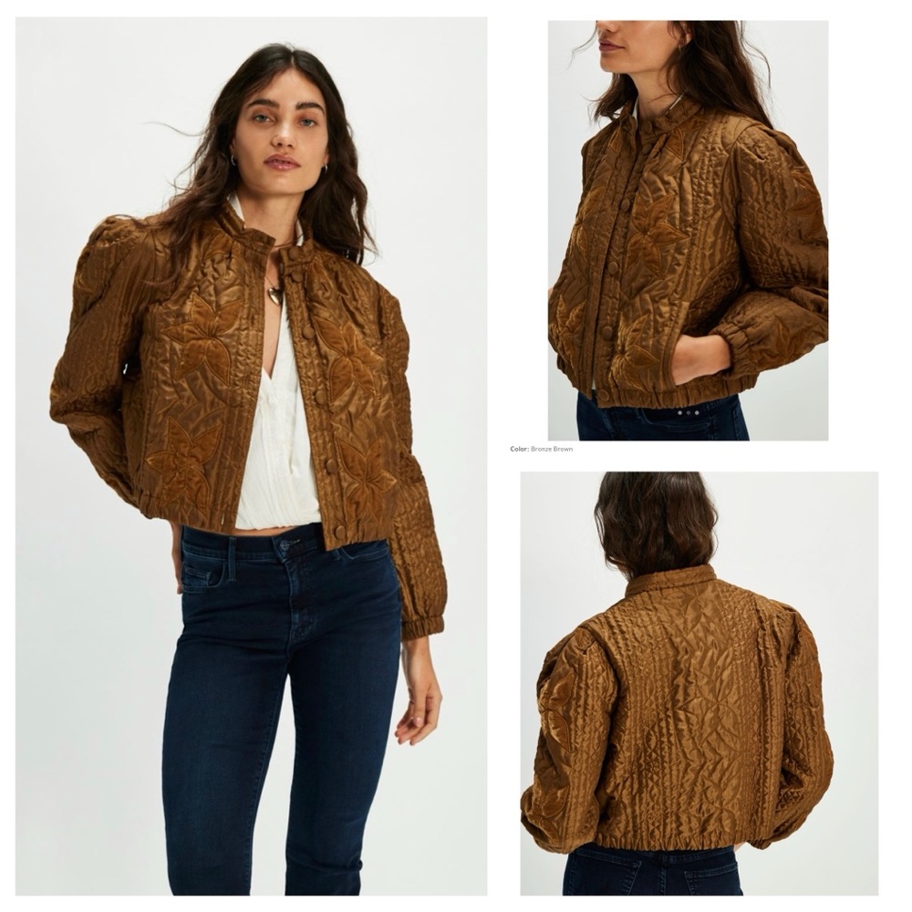Free People Bronze Brown Quilted Bomber Jacket